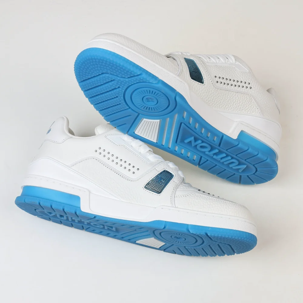Trainer flache Schnür-Skateschuhe Low-Top weiß und marine – Bild 9