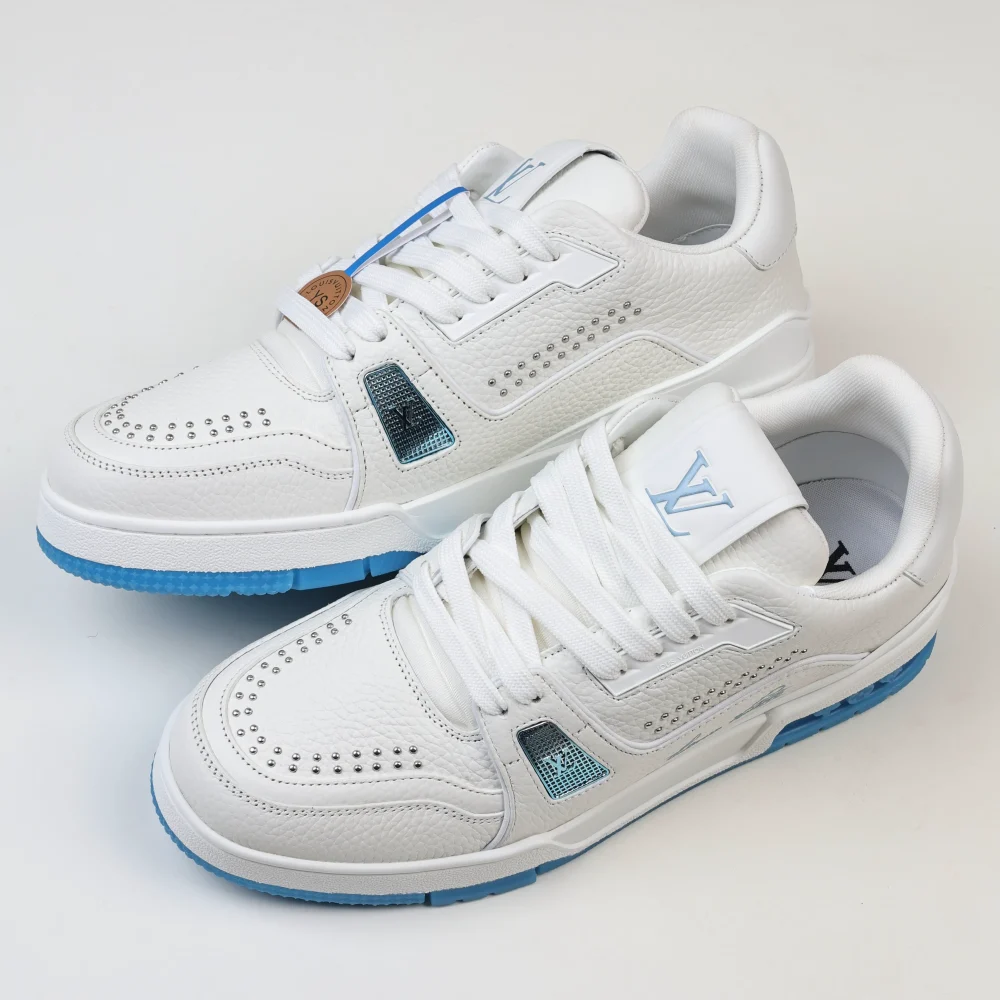 Trainer flache Schnür-Skateschuhe Low-Top weiß und marine – Bild 8