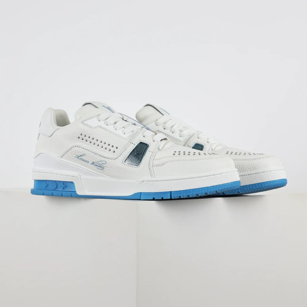 Trainer flache Schnür-Skateschuhe Low-Top weiß und marine – Bild 2