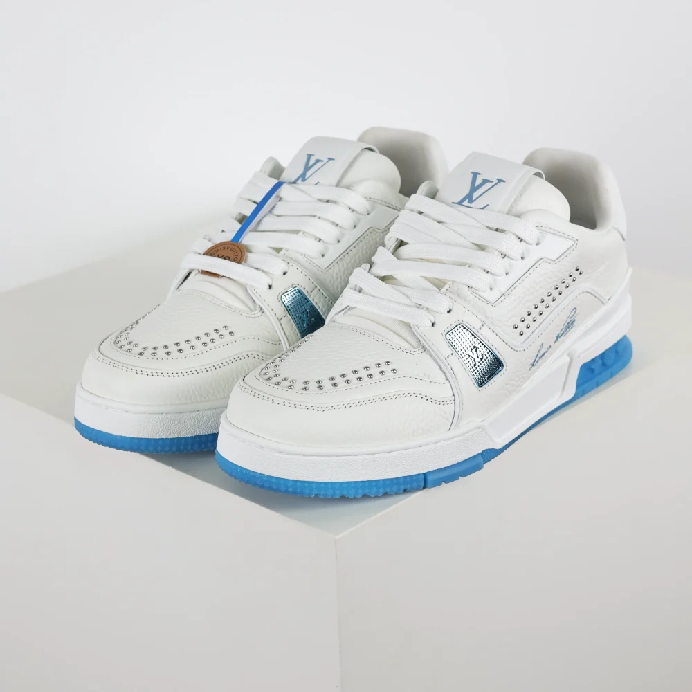 Trainer flache Schnür-Skateschuhe Low-Top weiß und marine
