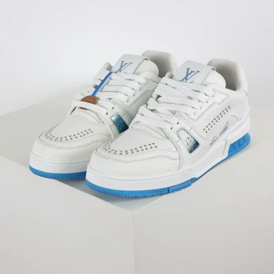 Trainer flache Schnür-Skateschuhe Low-Top weiß und marine