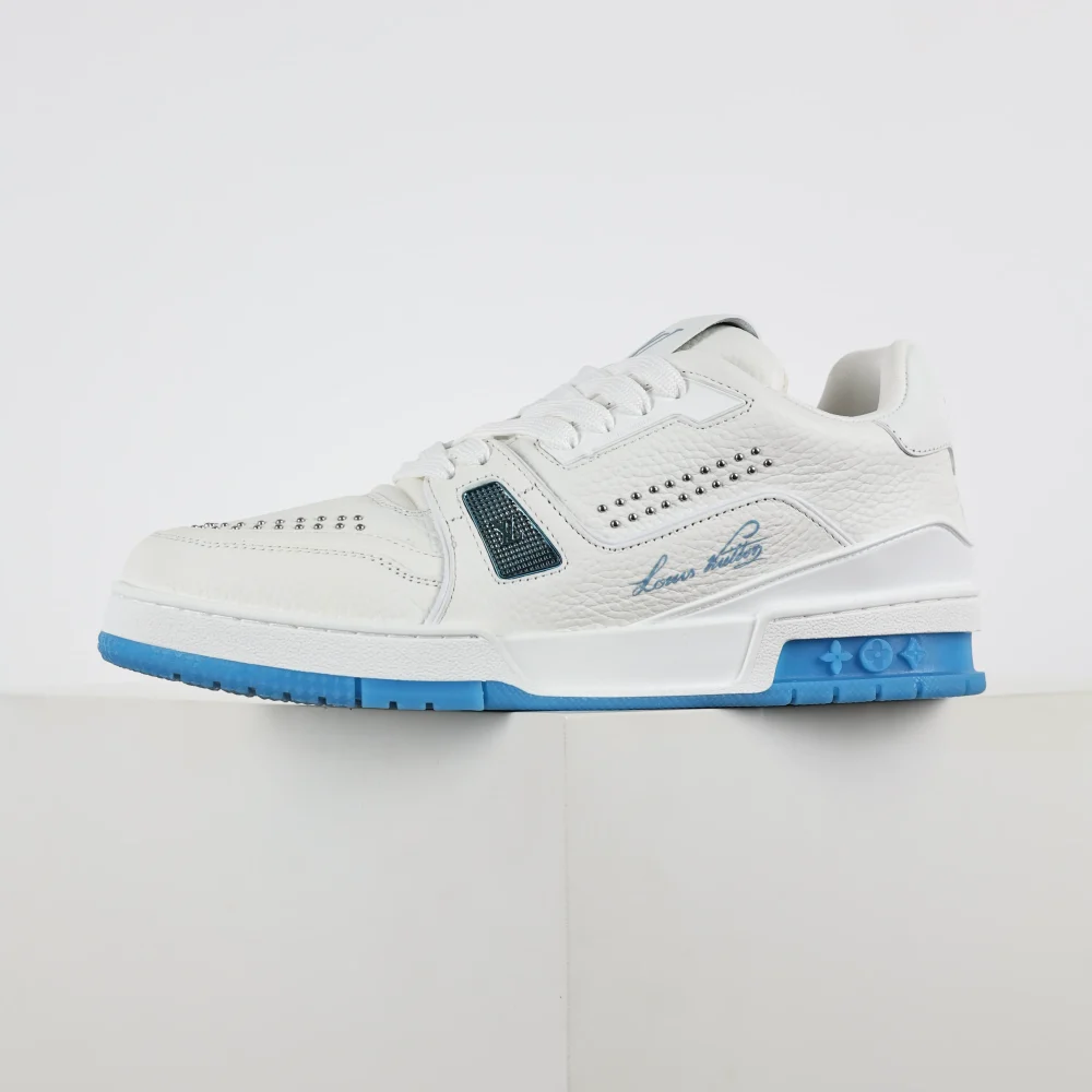 Trainer flache Schnür-Skateschuhe Low-Top weiß und marine – Bild 4