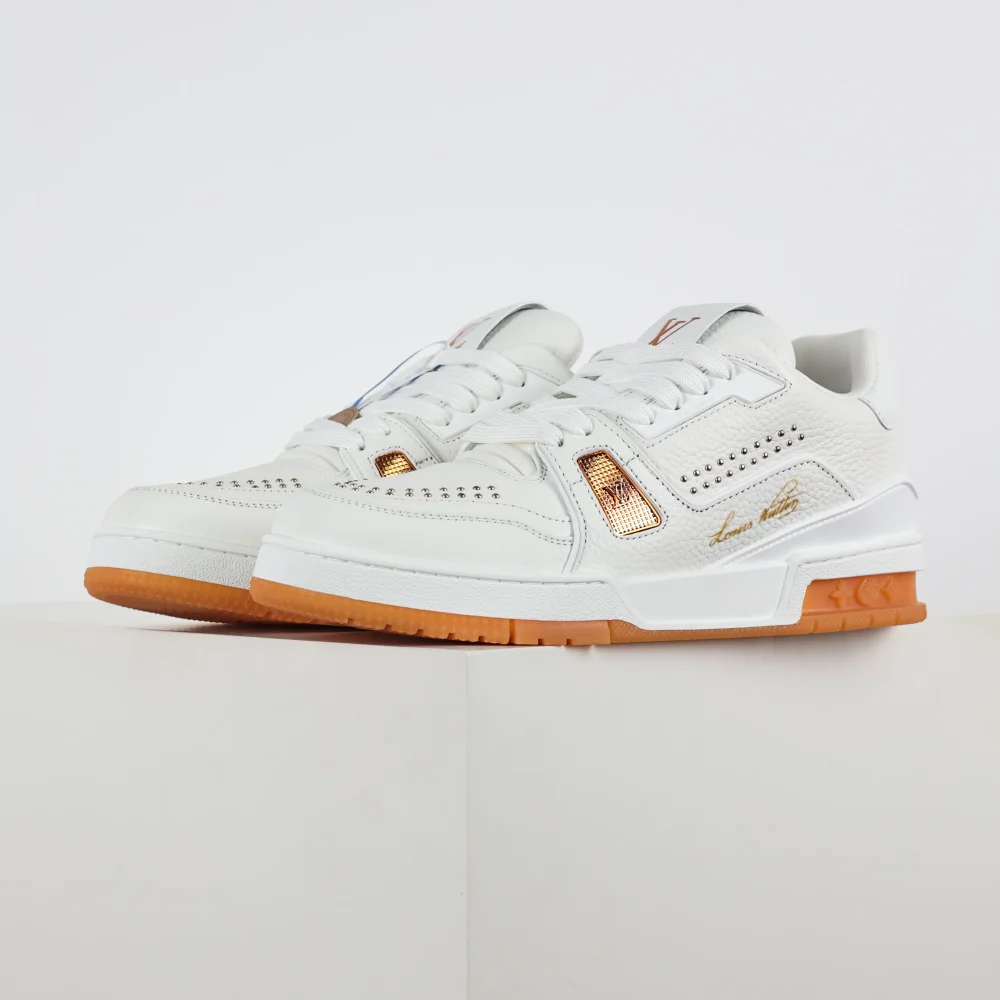Trainer flache Schnür-Skateschuhe Low-Top weiß und orange – Bild 3