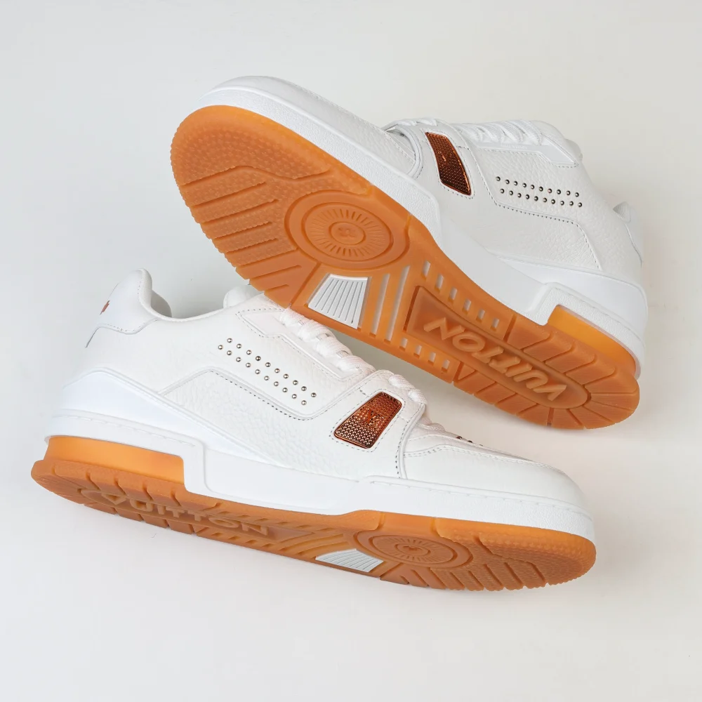 Trainer flache Schnür-Skateschuhe Low-Top weiß und orange – Bild 6