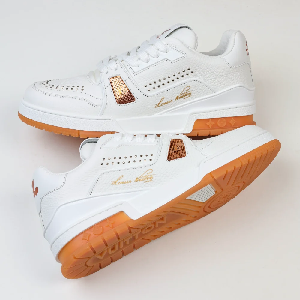 Trainer flache Schnür-Skateschuhe Low-Top weiß und orange – Bild 5