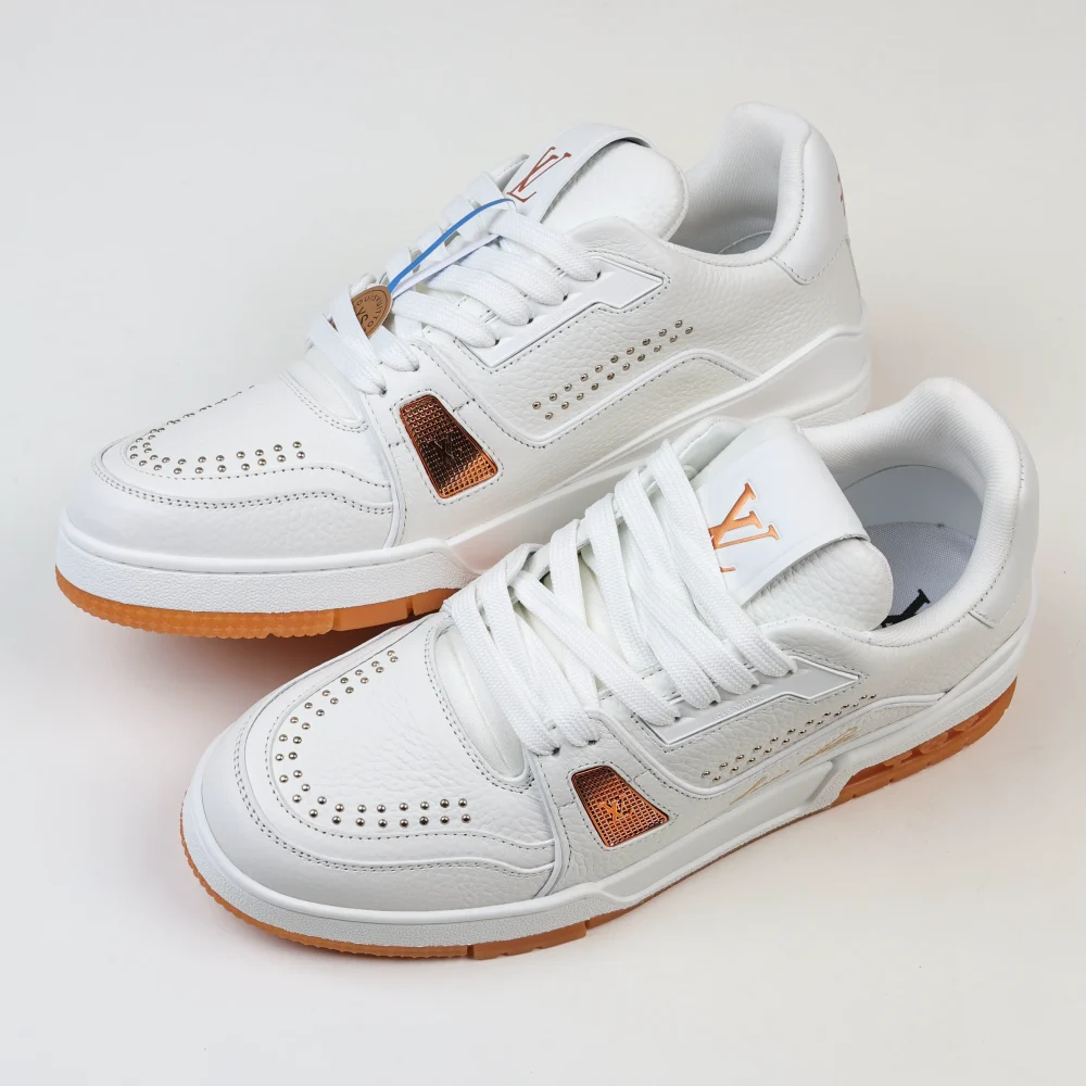Trainer flache Schnür-Skateschuhe Low-Top weiß und orange – Bild 4