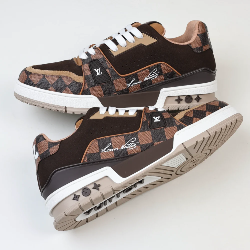 Trainer x Nigo Niedrige Schnürsneaker mit runder Zehenpartie und braunem Schachbrettmuster – Bild 8