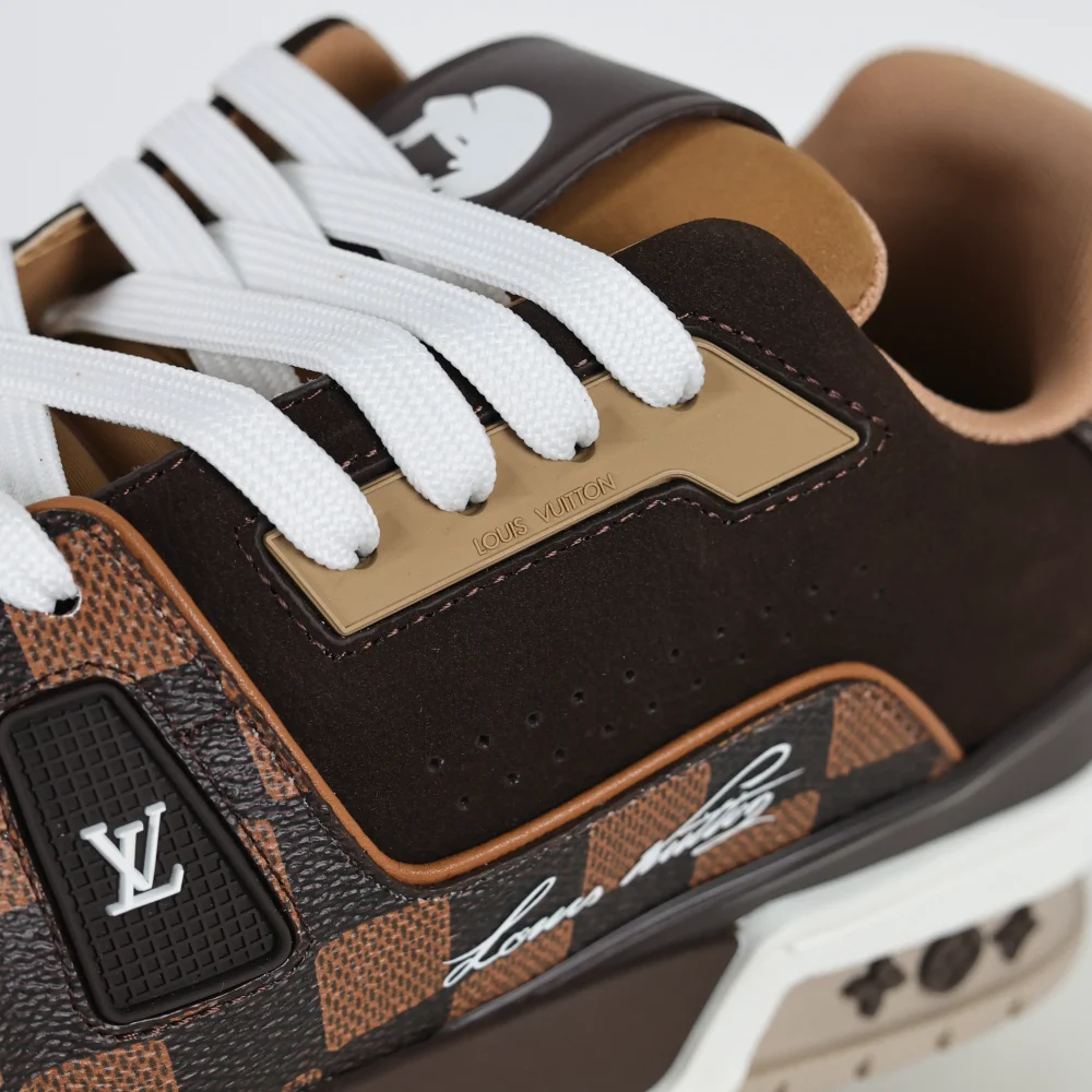 Trainer x Nigo Niedrige Schnürsneaker mit runder Zehenpartie und braunem Schachbrettmuster – Bild 10