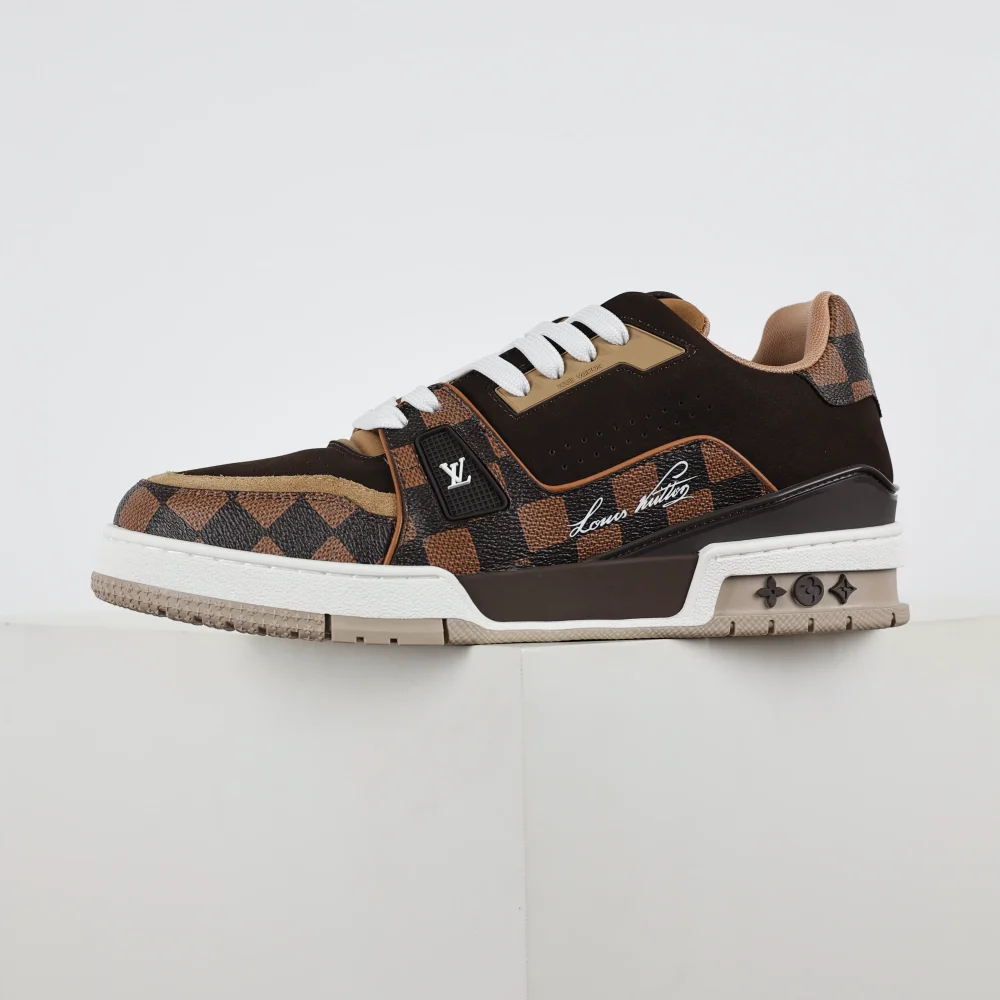 Trainer x Nigo Niedrige Schnürsneaker mit runder Zehenpartie und braunem Schachbrettmuster – Bild 5