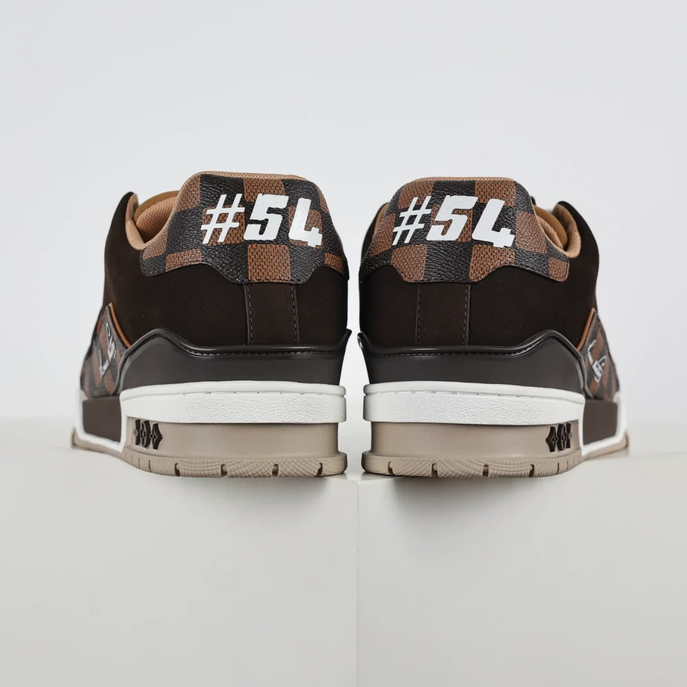Trainer x Nigo Niedrige Schnürsneaker mit runder Zehenpartie und braunem Schachbrettmuster – Bild 6