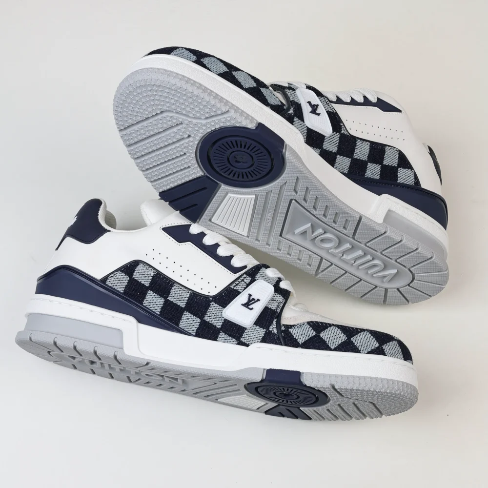 Trainer x Nigo Niedrige Schnürsneaker mit runder Zehenpartie und weißem und blauem Schachbrettmuster – Bild 8