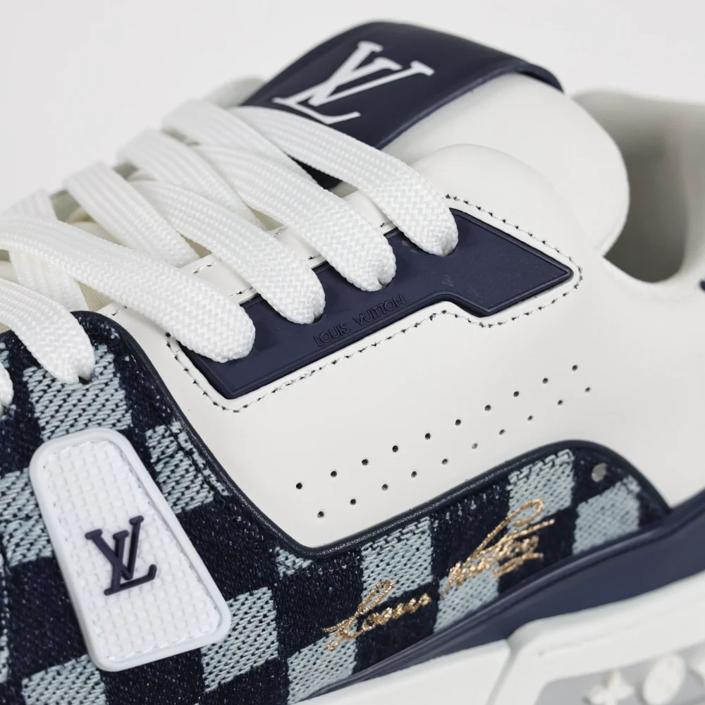 Trainer x Nigo Niedrige Schnürsneaker mit runder Zehenpartie und weißem und blauem Schachbrettmuster – Bild 12