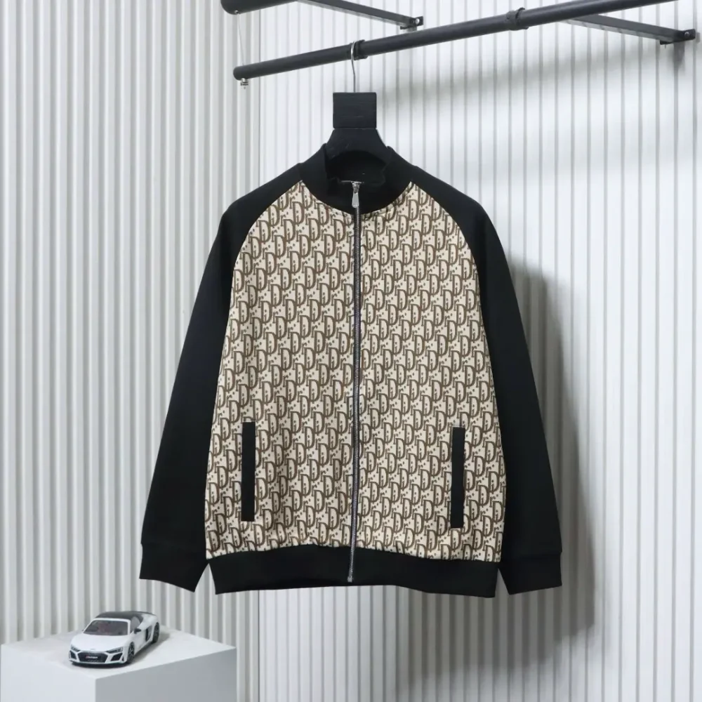 Anzugjacke mit Reißverschluss und Monogramm-Buchstaben-Volldruck in Kontrastfarben