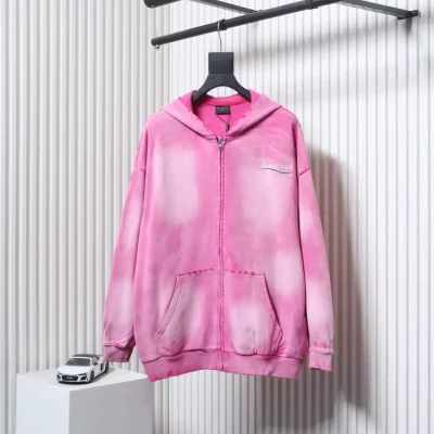 Balenciaga BLCG Strickjacke mit Kapuze und Batikmuster in schwerer Waschung und gebratener Schneeflocke mit Cola-Stickerei, langärmliges Sweatshirt
