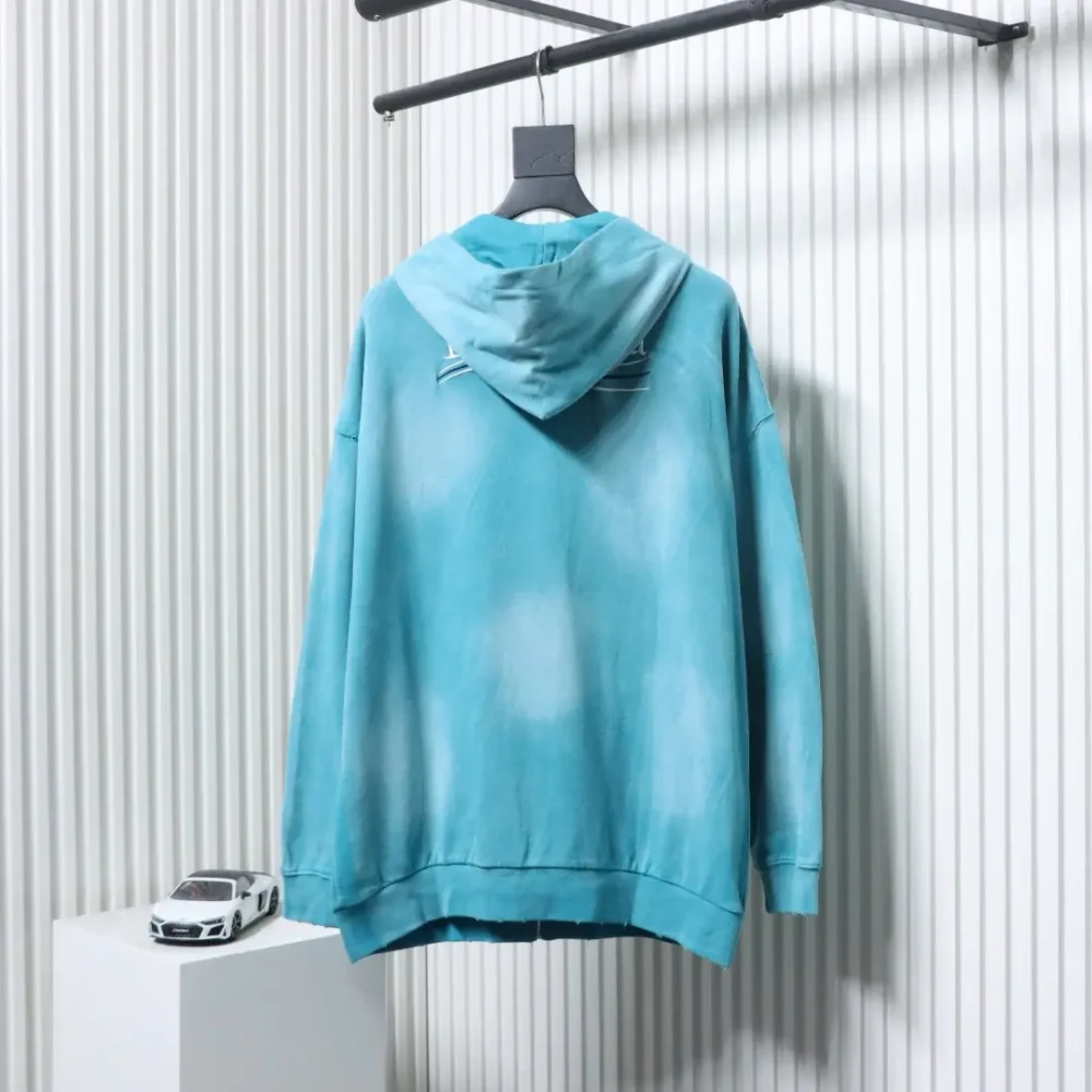Balenciaga BLCG Strickjacke mit Kapuze und Batikmuster in schwerer Waschung und gebratener Schneeflocke mit Cola-Stickerei, langärmliges Sweatshirt – Bild 15