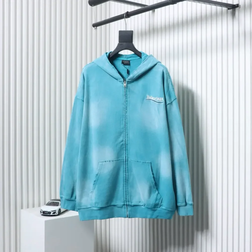 Balenciaga BLCG Strickjacke mit Kapuze und Batikmuster in schwerer Waschung und gebratener Schneeflocke mit Cola-Stickerei, langärmliges Sweatshirt – Bild 14