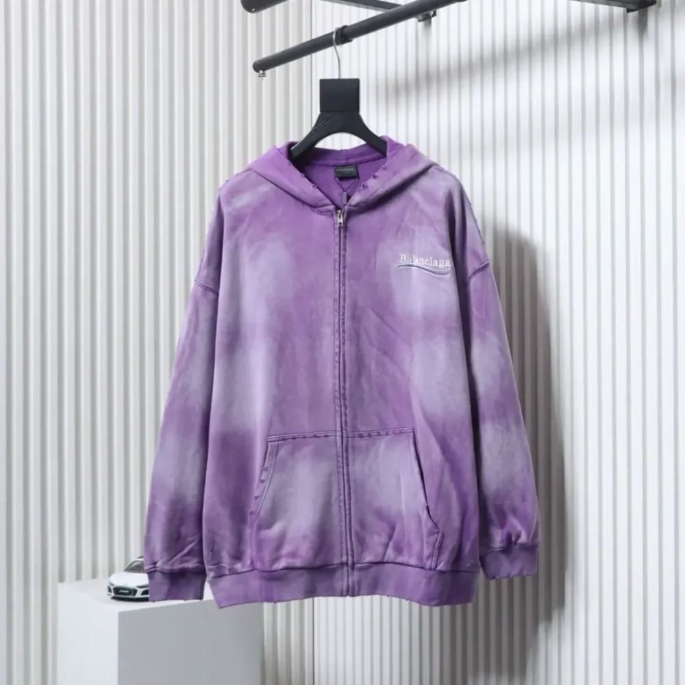 Balenciaga BLCG Strickjacke mit Kapuze und Batikmuster in schwerer Waschung und gebratener Schneeflocke mit Cola-Stickerei, langärmliges Sweatshirt – Bild 12