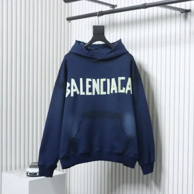 Balenciaga Classic Masking Tape Zerrissenes Kapuzensweatshirt mit Waschung