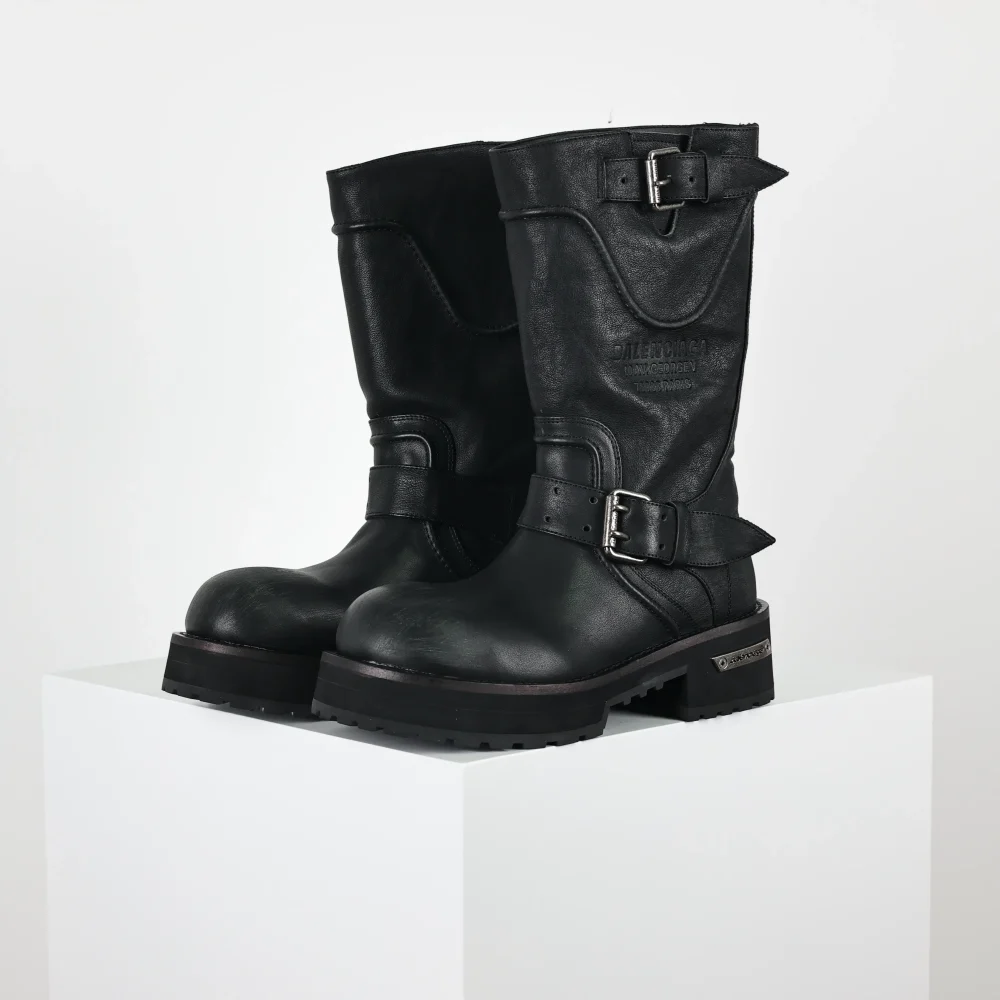Balenciga 25FW Venom hohe Stiefel im Motorrad-Punk-Stil mit Martin-Schnalle und großen Stiefeln mit dicker Sohle black – Bild 2