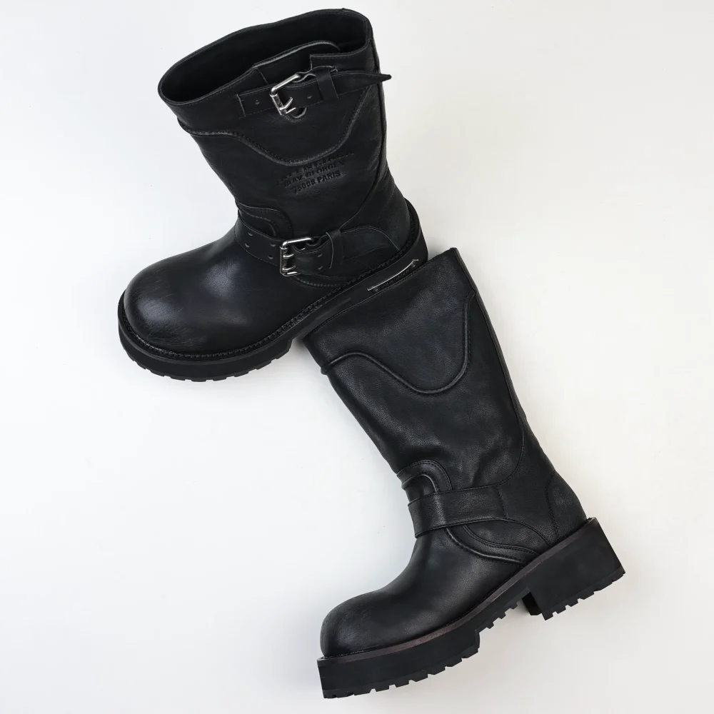 Balenciga 25FW Venom hohe Stiefel im Motorrad-Punk-Stil mit Martin-Schnalle und großen Stiefeln mit dicker Sohle black – Bild 7