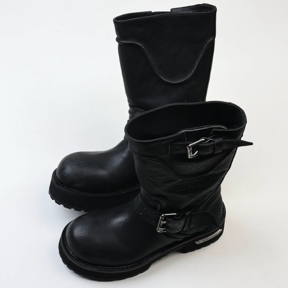 Balenciga 25FW Venom hohe Stiefel im Motorrad-Punk-Stil mit Martin-Schnalle und großen Stiefeln mit dicker Sohle black – Bild 8