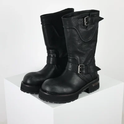 Balenciga 25FW Venom hohe Stiefel im Motorrad-Punk-Stil mit Martin-Schnalle und großen Stiefeln mit dicker Sohle black