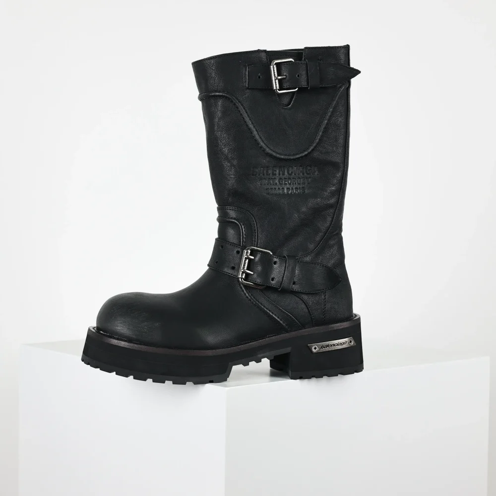 Balenciga 25FW Venom hohe Stiefel im Motorrad-Punk-Stil mit Martin-Schnalle und großen Stiefeln mit dicker Sohle black – Bild 5