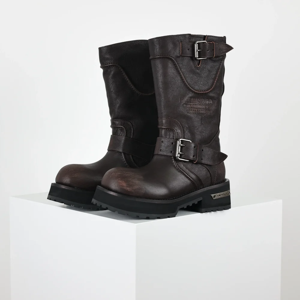 Balenciga 25FWVenom hohe Stiefel im Motorrad-Punk-Stil mit Martin-Schnalle und großen Stiefeln mit dicker Sohle Braun – Bild 3