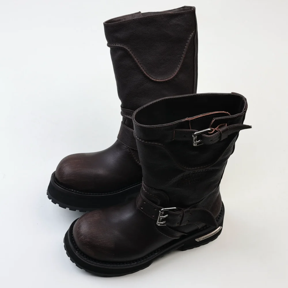 Balenciga 25FWVenom hohe Stiefel im Motorrad-Punk-Stil mit Martin-Schnalle und großen Stiefeln mit dicker Sohle Braun – Bild 7