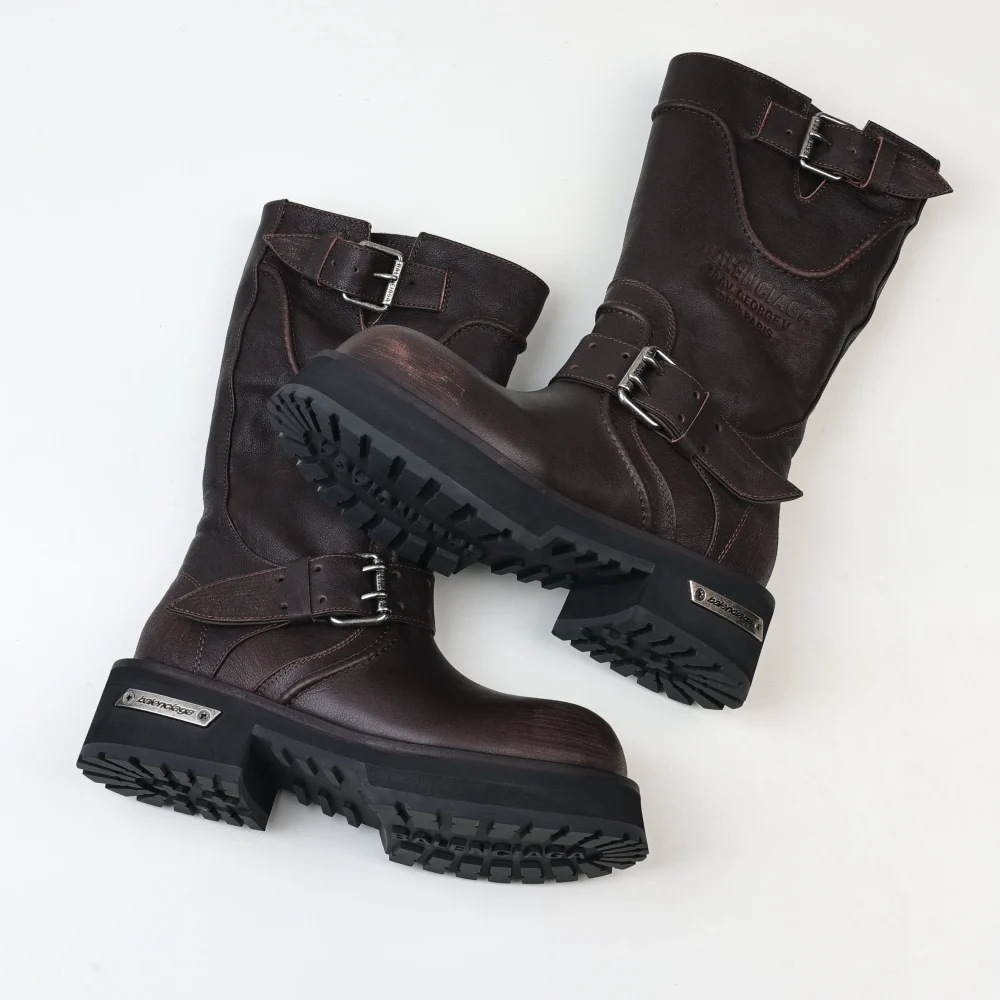 Balenciga 25FWVenom hohe Stiefel im Motorrad-Punk-Stil mit Martin-Schnalle und großen Stiefeln mit dicker Sohle Braun – Bild 4