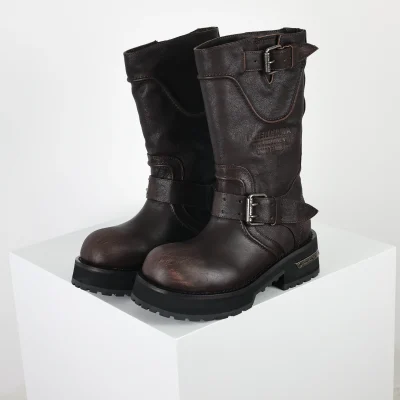 Balenciga 25FWVenom hohe Stiefel im Motorrad-Punk-Stil mit Martin-Schnalle und großen Stiefeln mit dicker Sohle
