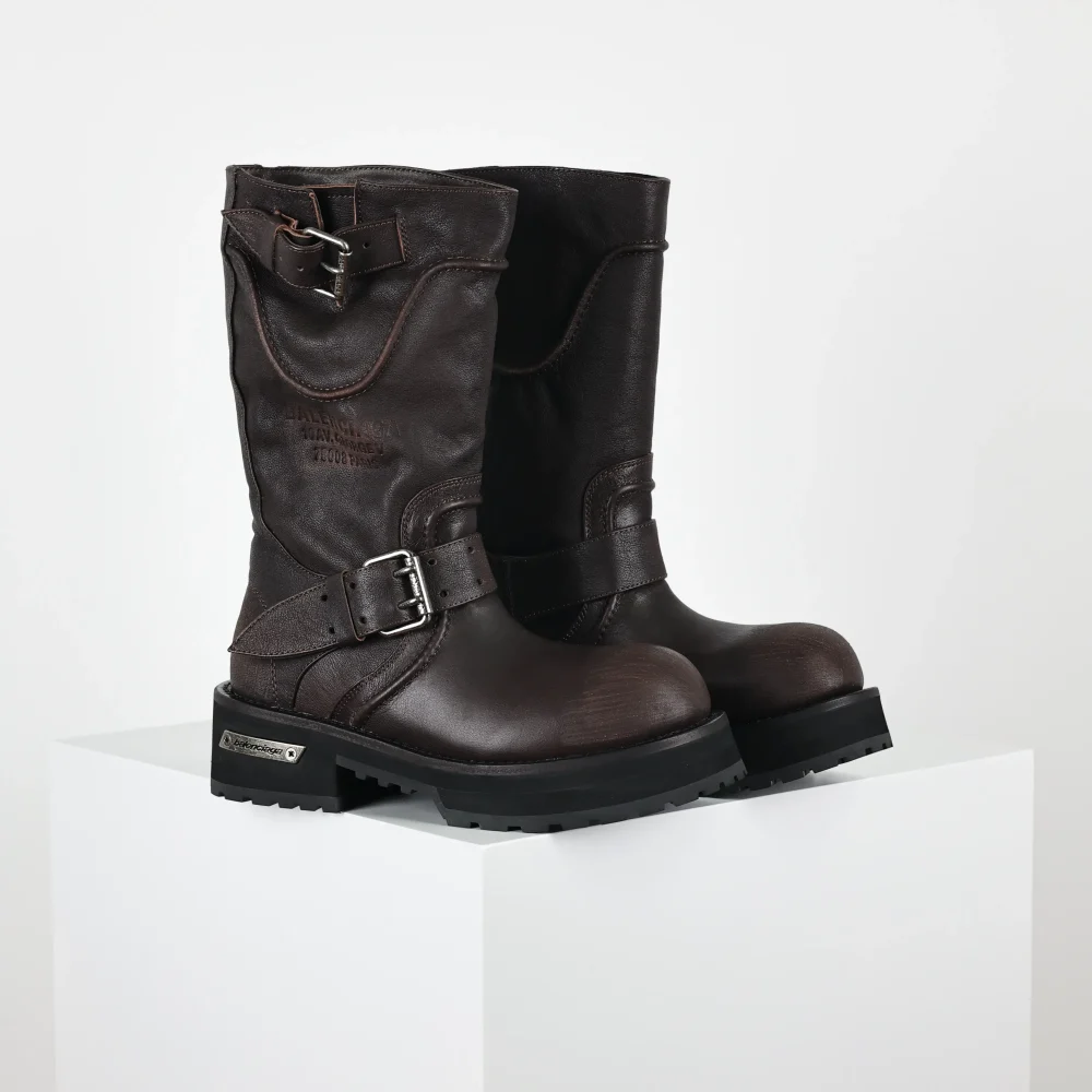 Balenciga 25FWVenom hohe Stiefel im Motorrad-Punk-Stil mit Martin-Schnalle und großen Stiefeln mit dicker Sohle Braun – Bild 2