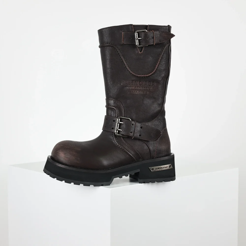 Balenciga 25FWVenom hohe Stiefel im Motorrad-Punk-Stil mit Martin-Schnalle und großen Stiefeln mit dicker Sohle Braun – Bild 6
