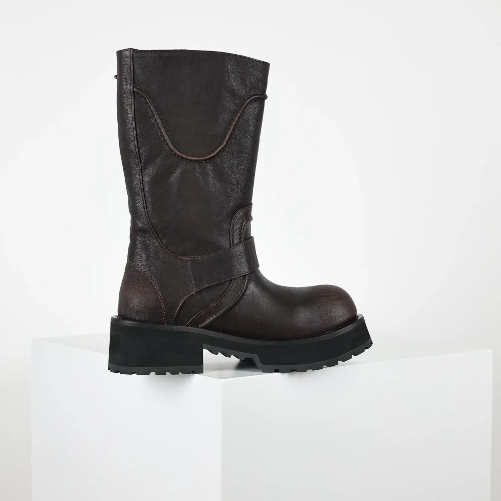 Balenciga 25FWVenom hohe Stiefel im Motorrad-Punk-Stil mit Martin-Schnalle und großen Stiefeln mit dicker Sohle Braun – Bild 5