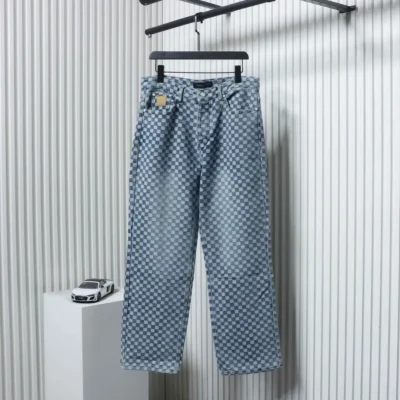 Jacquard-Jeanshose mit Schachbrettmuster
