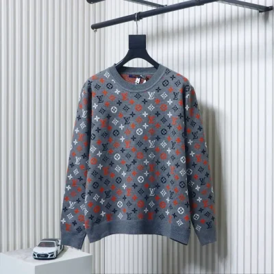 Klassischer Pullover mit Monogramm-Jacquard-Blumenmuster und Rundhalsausschnitt