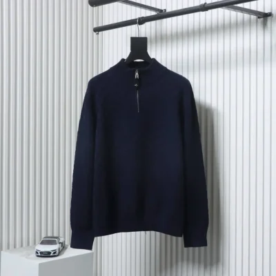 Pullover mit halbem Reißverschluss und Stehkragen im Schachbrettmuster