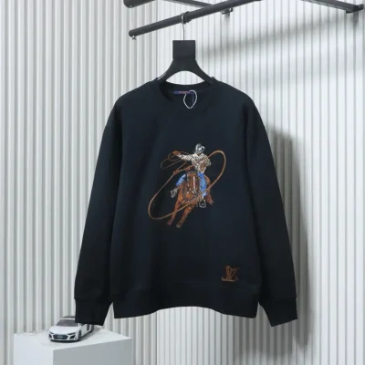 Western Cowboy Sweatshirt mit Stickerei und Rundhalsausschnitt