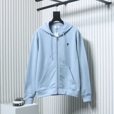 Ami Paris Kapuzenjacke mit Herzstickerei und Reißverschluss