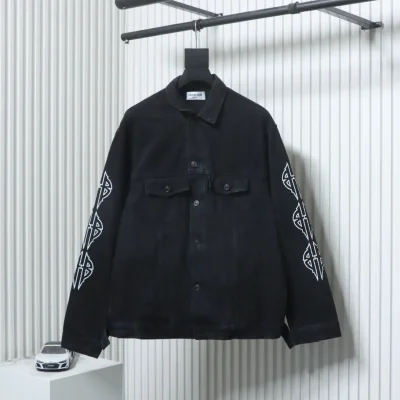 Balenciaga BLCG 23SS Washed Sanskrit Eiffel Tower Denimjacke