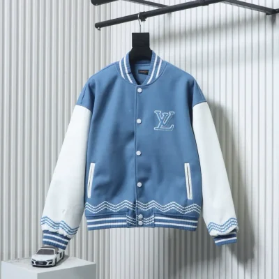 Baseballuniform aus Leder-Patchworkjacke mit Logostickerei