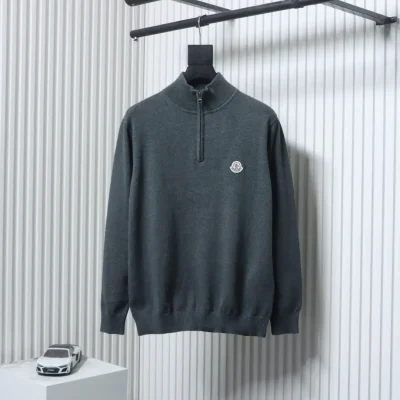 Moncler MC Strickpullover mit kleinem Logo und halbem Reißverschluss