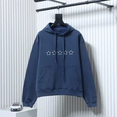 Balenciaga 26SS Retro Blauer Hoodie mit fünfzackigem Stern-Logo