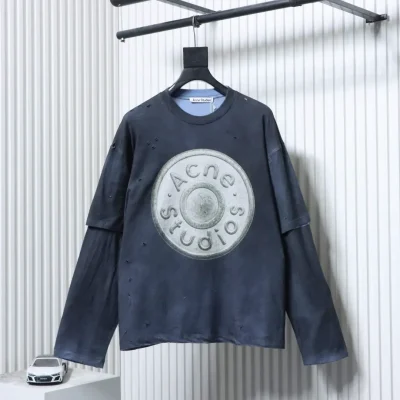 Acne Studios Distressed Sandblasted Washed Faux Two-Piece Long-Sleeve T-Shirt