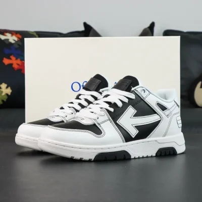 OFF-WHITE Out Of Office Leder-Sneaker, Weiß, Grau, Schwarz, Pfeildesign