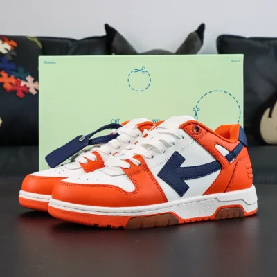 OFF-WHITE Out Of Office Leder-Sneaker, lässig, niedrig geschnitten, weiß und orange