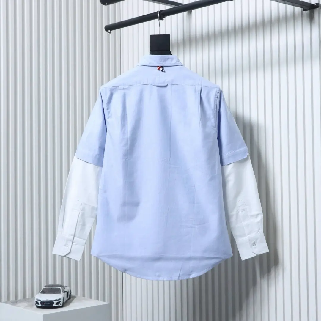 Tom Browne TB Langarmhemd mit doppelten Ärmeln und Farbblockmuster – Bild 2