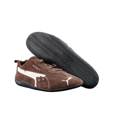 Ansicht der Außensohle und Seite BLCG x Puma Speedcat Braun.