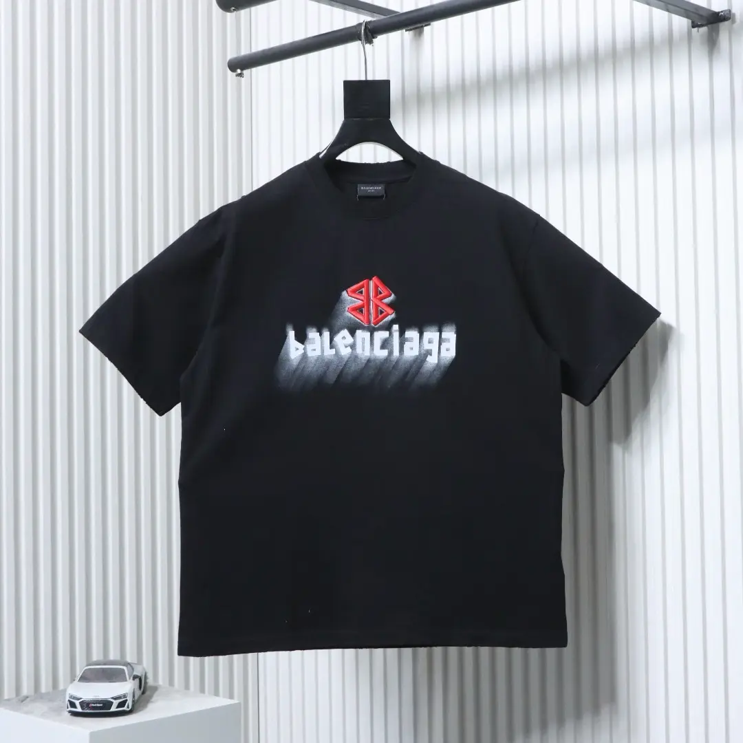 Balenciaga Kurzarm-T-Shirt mit gesticktem 3D-Doppel-B-Logo im Tintenstrahldruckverfahren und Rissen – Bild 10