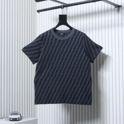 FF Jacquard Allover-Print Strick-Kurzarm-T-Shirt